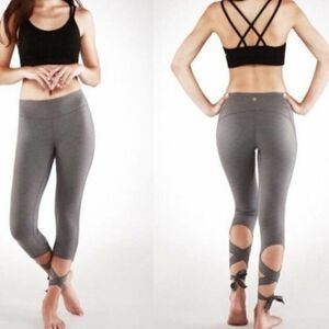 Manduka Flux gray tie hem yoga legging sz L